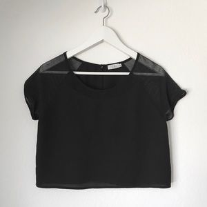 Tobi Basic Black Mesh Crop Top M